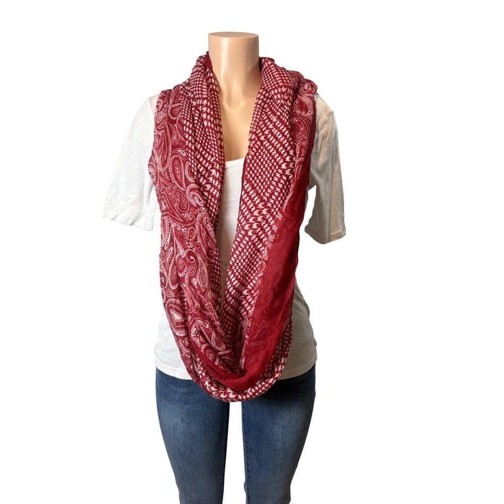 Charlotte Russe Infinity Scarf Red Paisley And Houndstooth Dark Academia - Picture 3 of 6